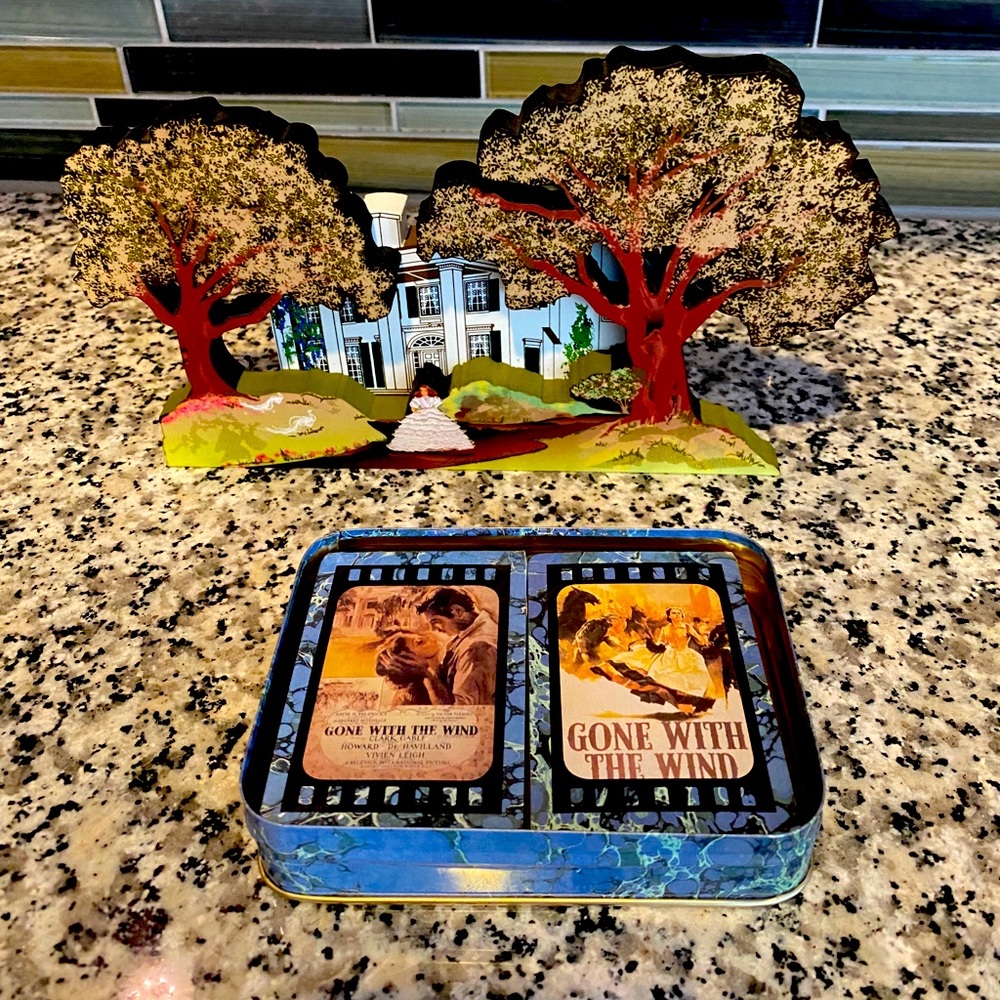 GWTW, Tara Wood cutout & 2 decks playing cards
